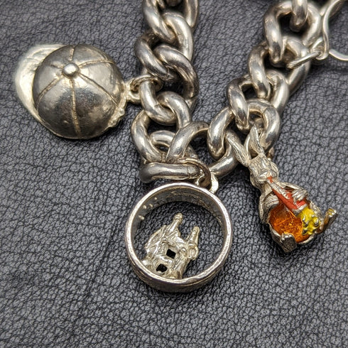 British vintage sterling silver charm bracelet 71g